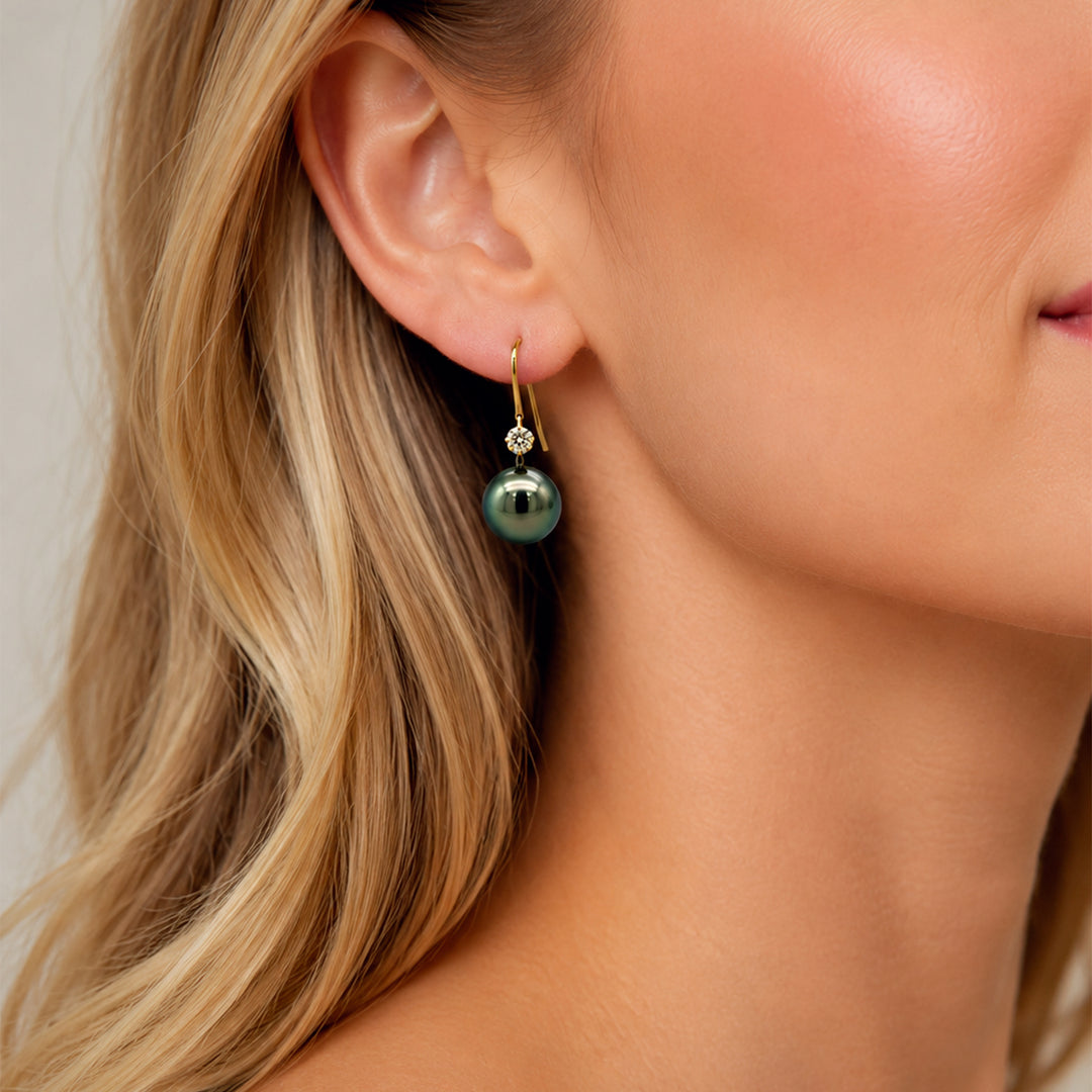 Tahitian Pearl and champagne colored Diamond Earrings