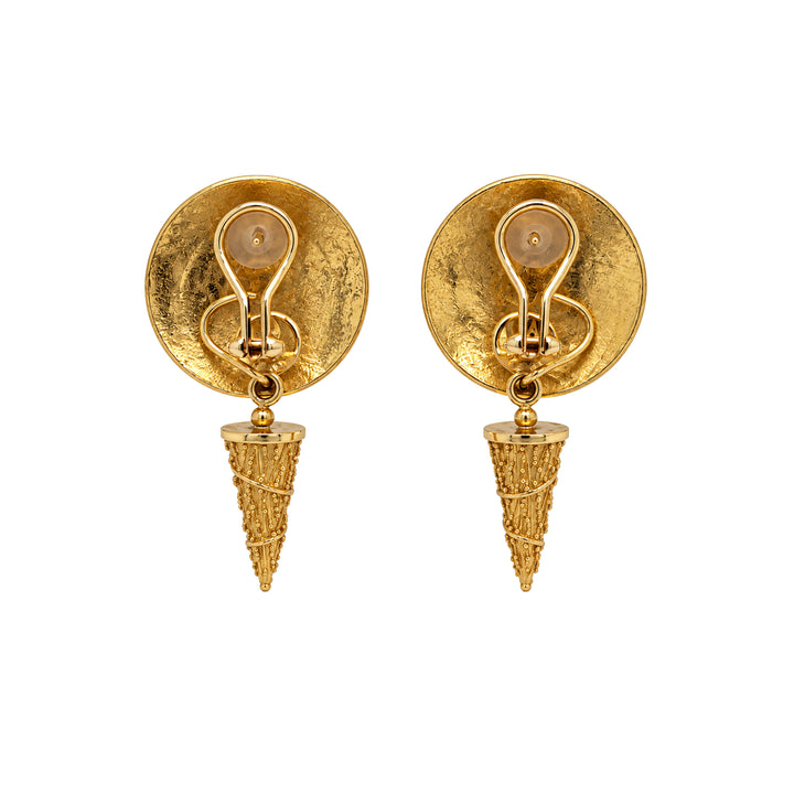 Detachable Disk and Cone Earrings 18K 22K Gold