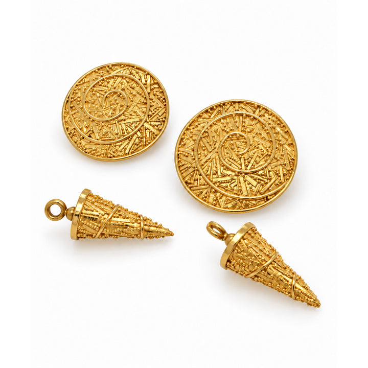 Detachable Disk and Cone Earrings 18K 22K Gold