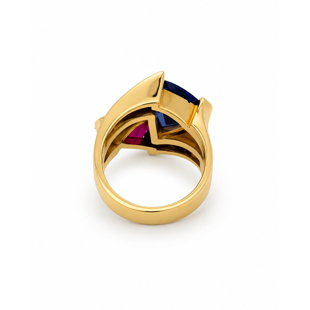 Rhodolite Garnet Tanzanite Diamond Ring 18K Gold