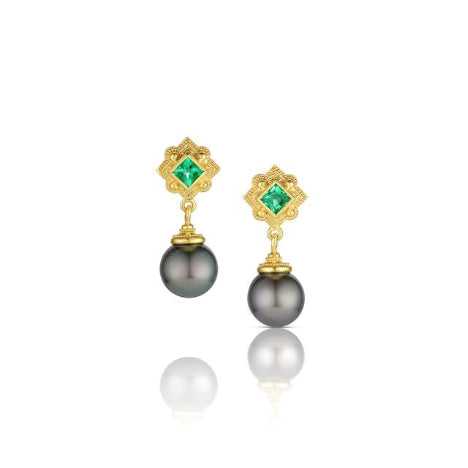 Kent Raible 18K gold and emerald earrings