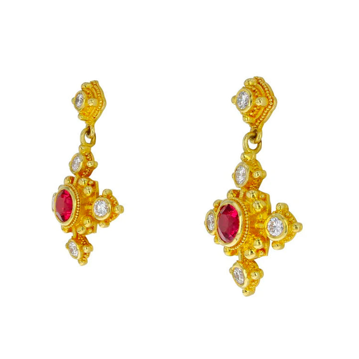 Earrings with Red Spinel, Diamonds