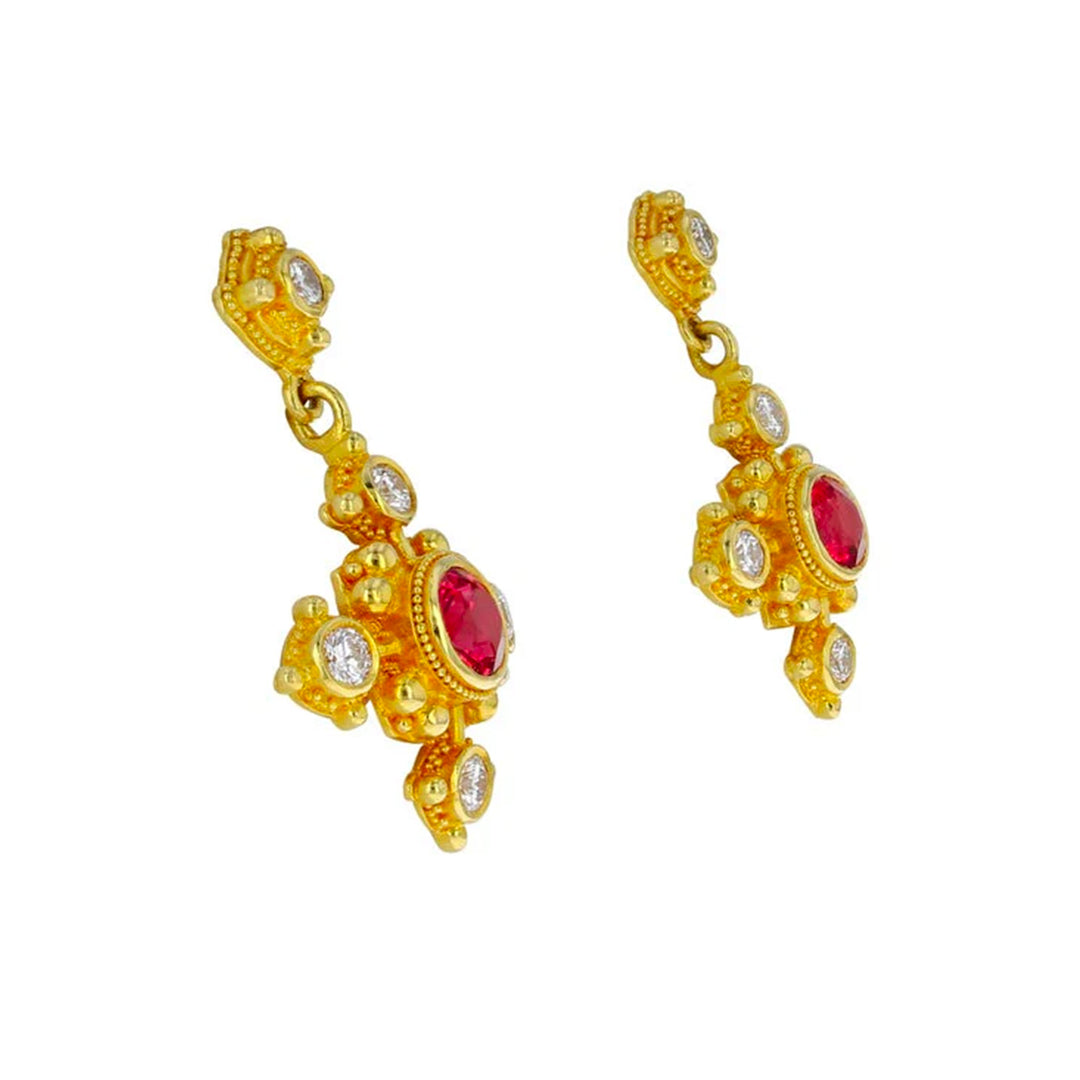 Earrings with Red Spinel, Diamonds