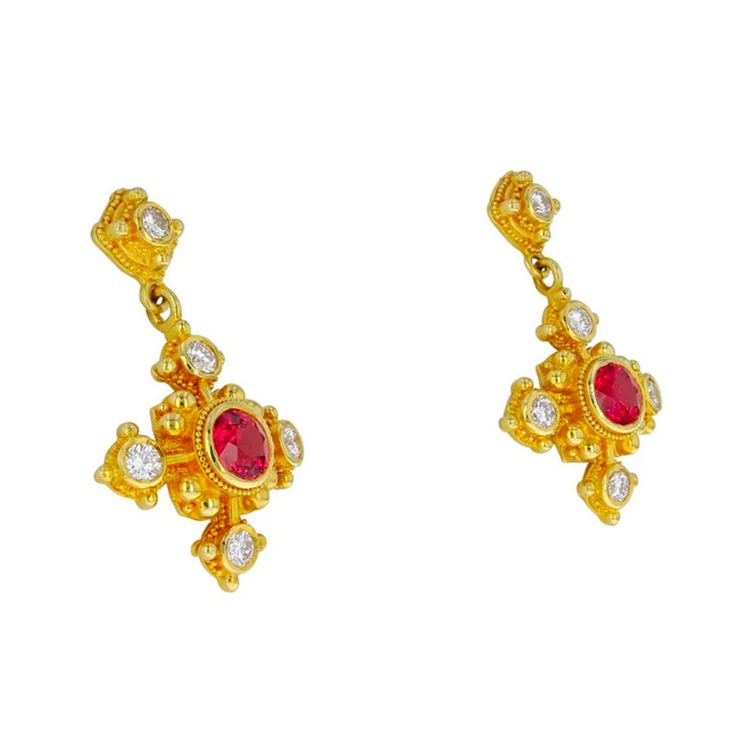 Earrings with Red Spinel, Diamonds