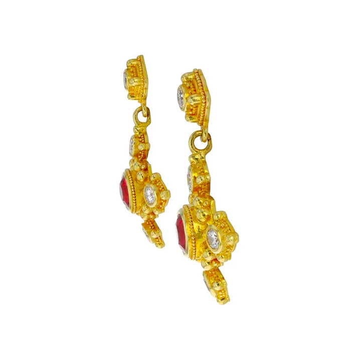 Earrings with Red Spinel, Diamonds