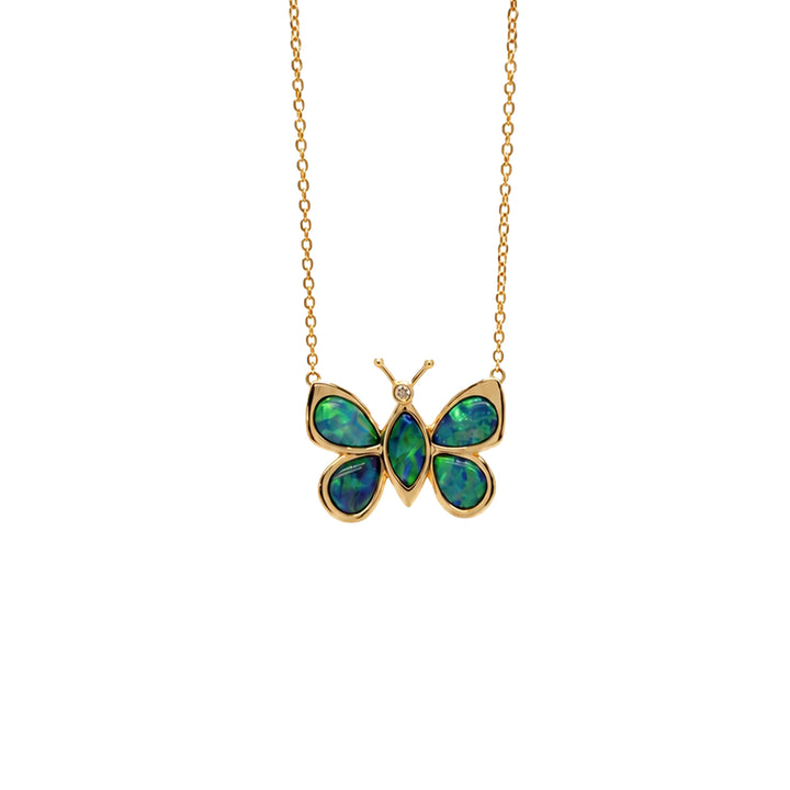 Crystal Opal Butterfly Pendant 14K Gold