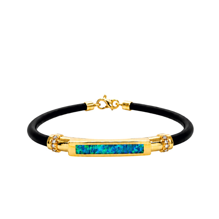 Opal Diamond Bracelet 14K Gold Black Neoprene