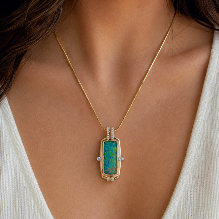 Opal Diamond Pendant 14K Gold