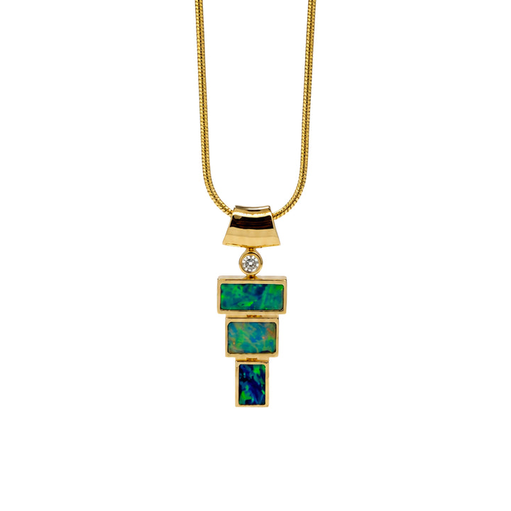 Opal Inlay Diamond Pendant 14K Gold