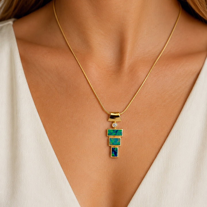 Opal Inlay Diamond Pendant 14K Gold
