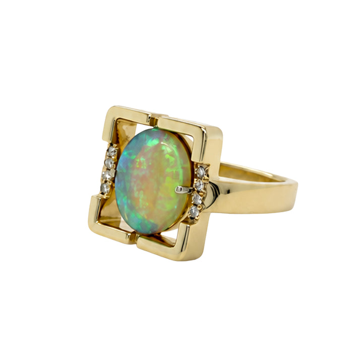 Crystal opal Ring with Diamonds in 14K Gold