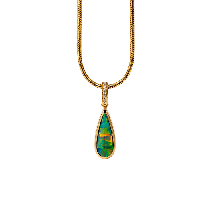 Teardrop Opal Diamond Pendant 14K Gold