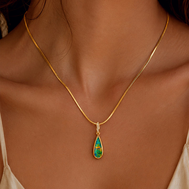 Teardrop Opal Diamond Pendant 14K Gold
