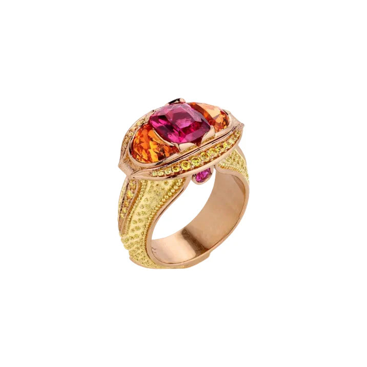 Magenta Sapphire, Yellow Diamond and Spessarite Ring
