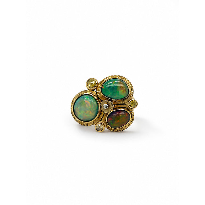 Ethiopian Opal Yellow and Black Diamond Ring