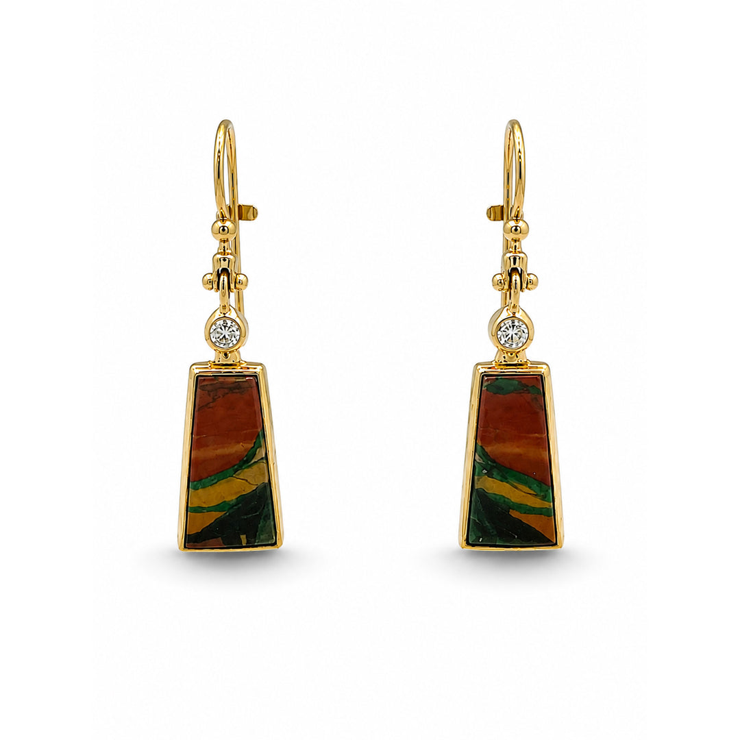 Multicolor Jasper Diamond Earrings 22K 18K Gold
