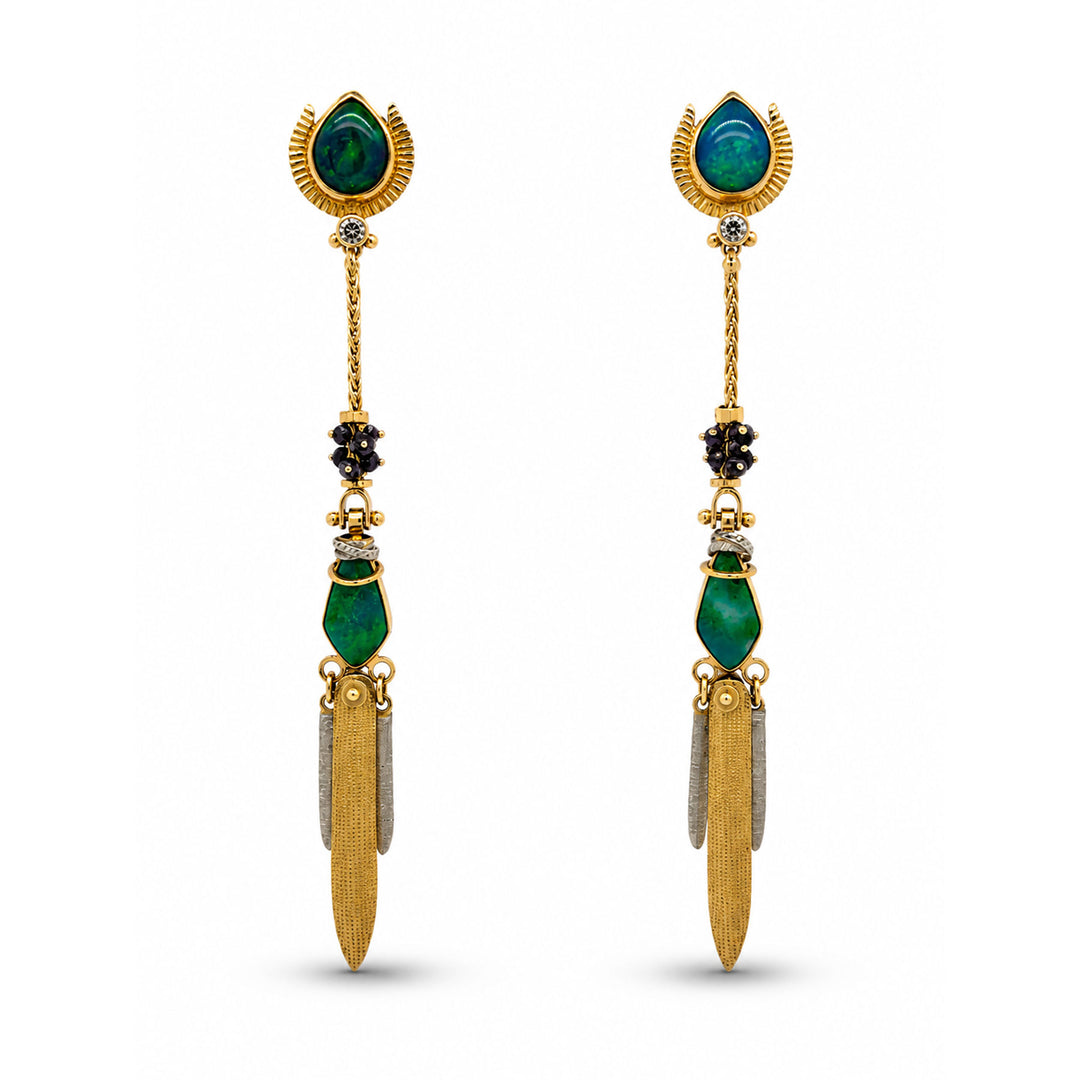 Opal Gem Silica and Diamond Earrings