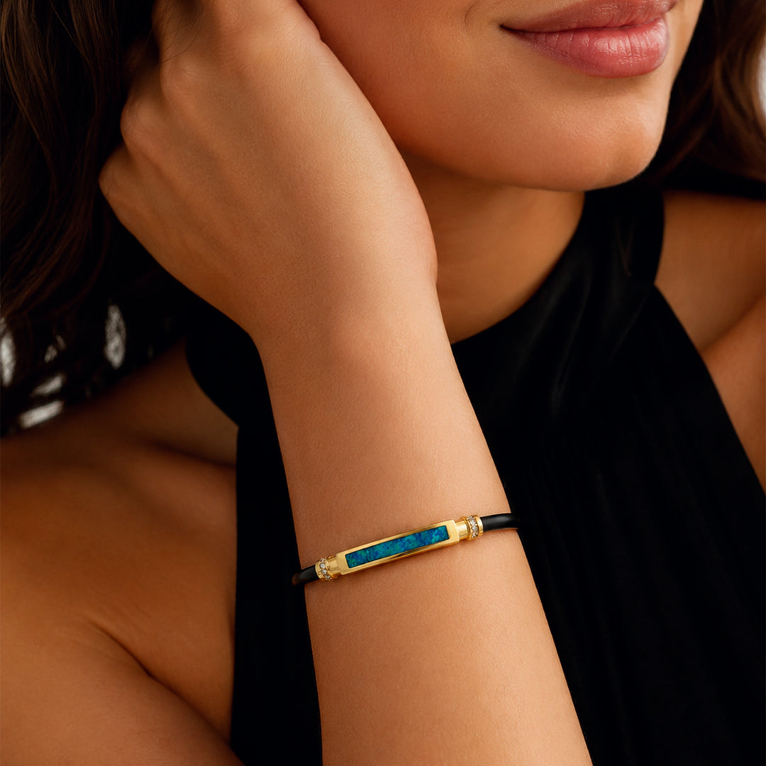 Opal Diamond Bracelet 14K Gold Black Neoprene