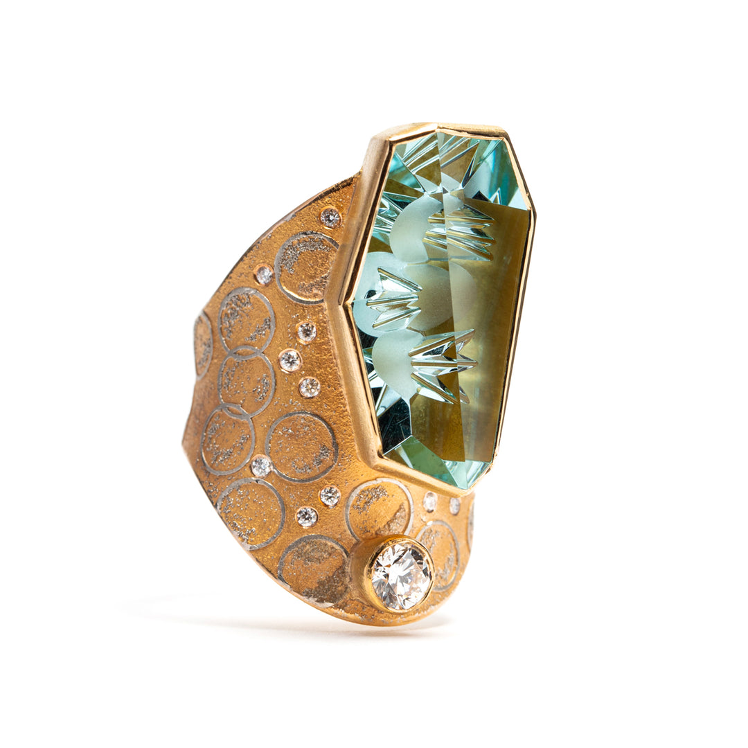 Aquamarine Diamond Ring 18K 22K Gold Platinum