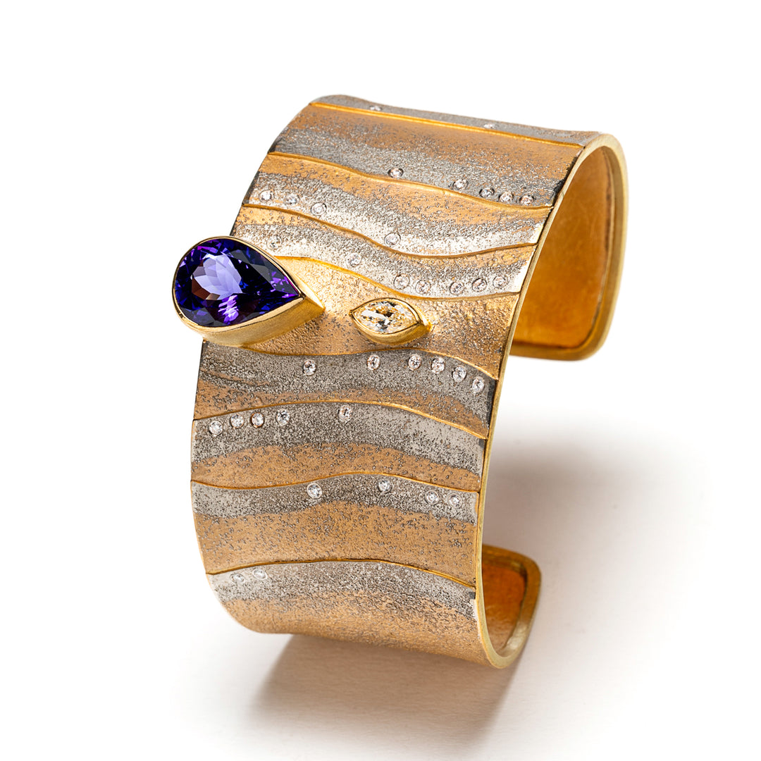 Tanzanite Diamond Cuff 18K 22K Gold Platinum