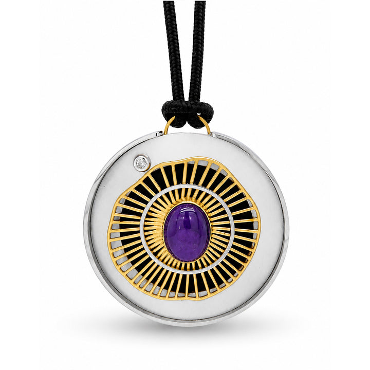 Purple Sugilite Pendant Stainless Steel Gold Plated Stainless Steel