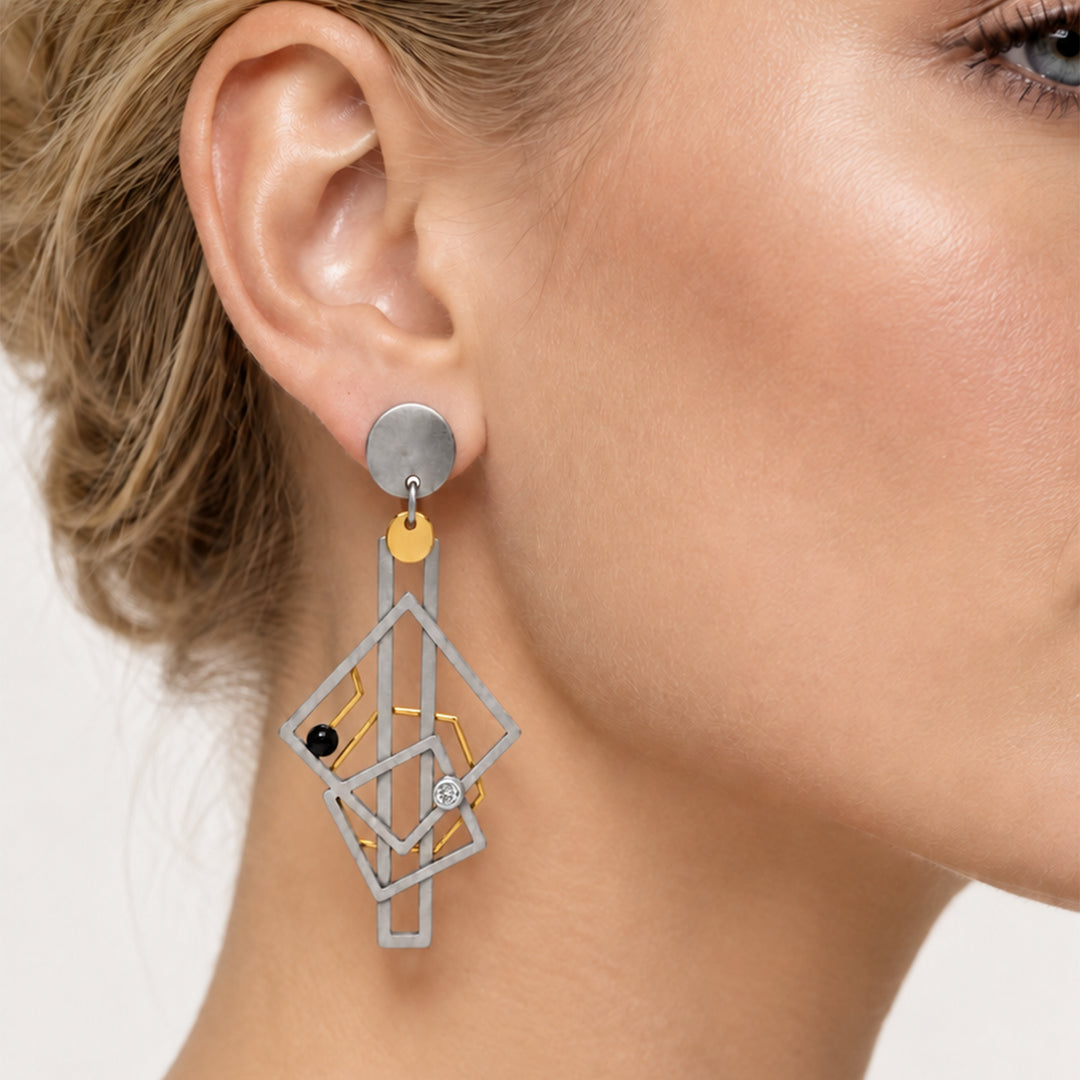 Abstract Series Black Ceramic Diamond Earrings