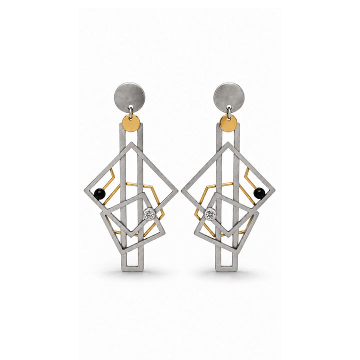 Abstract Series Black Ceramic Diamond Earrings
