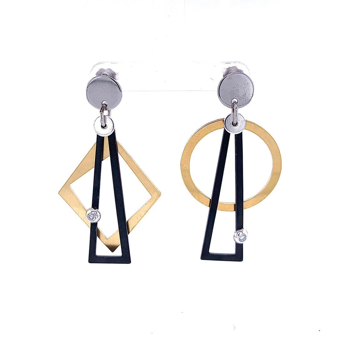 Abstract Two-Tone Stainless Steel Diamond Earrings