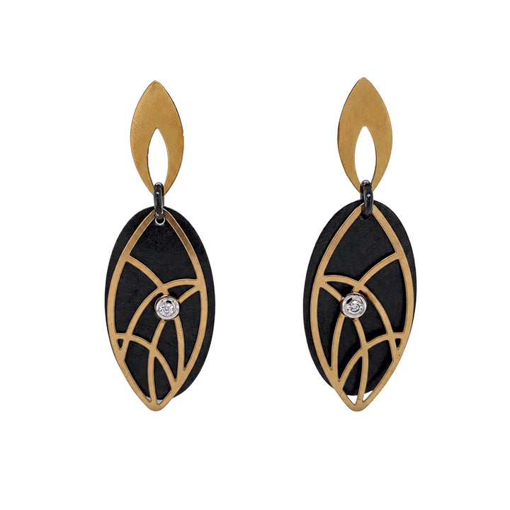 Two tone stainless steel earrings with black  background