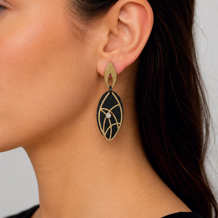 Two tone stainless steel earrings with black  background