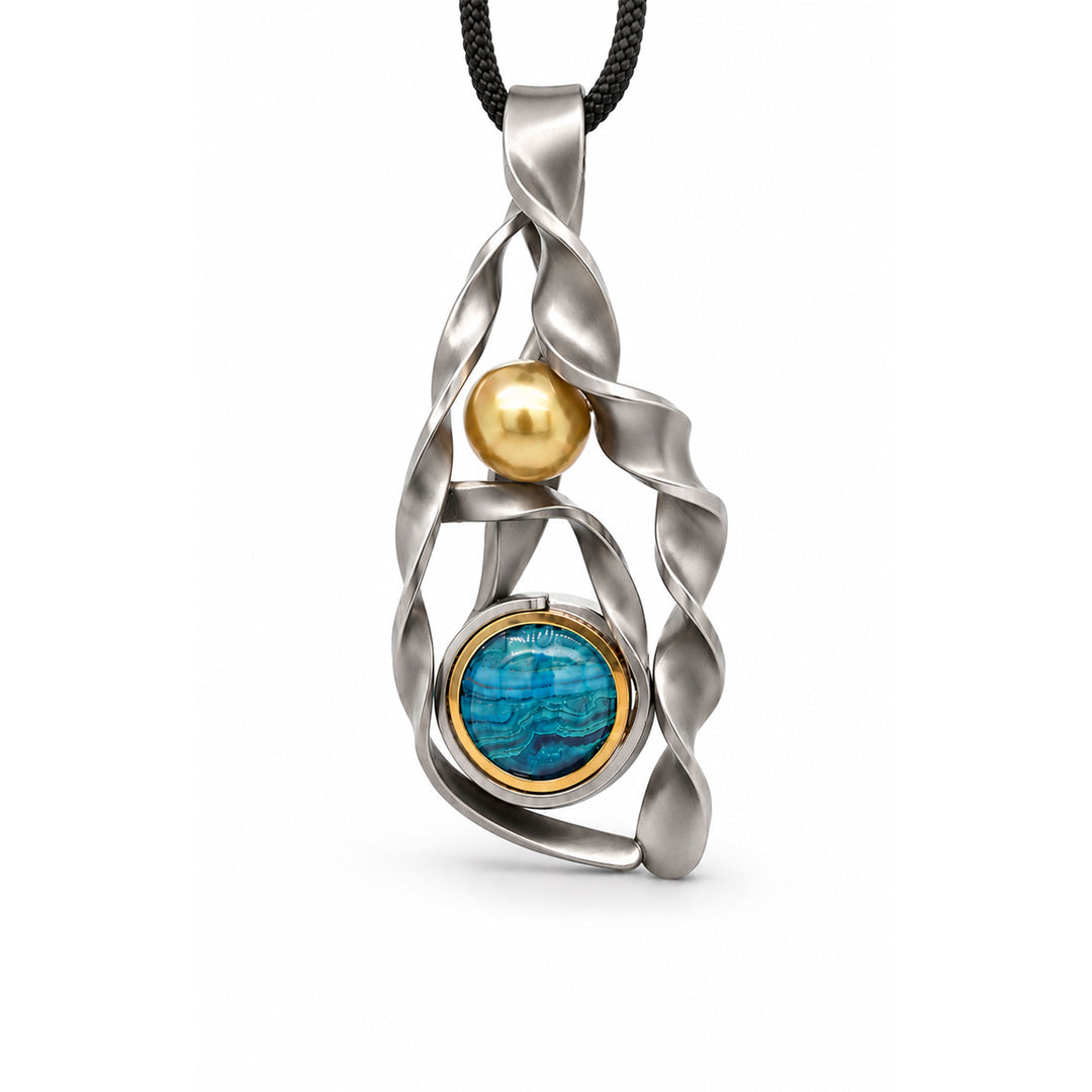 Kelp Collection Golden South Sea Pearl Pendant Stainless Steel