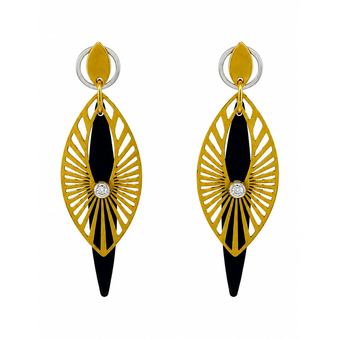 Diamond Earrings Two Tone Blackened Stainless Steel