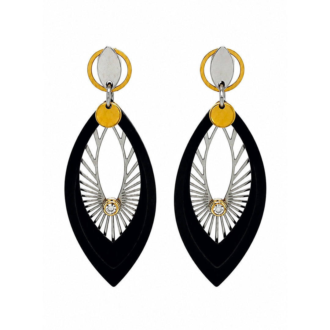 Diamond Earrings Two Tone Stainless Steel