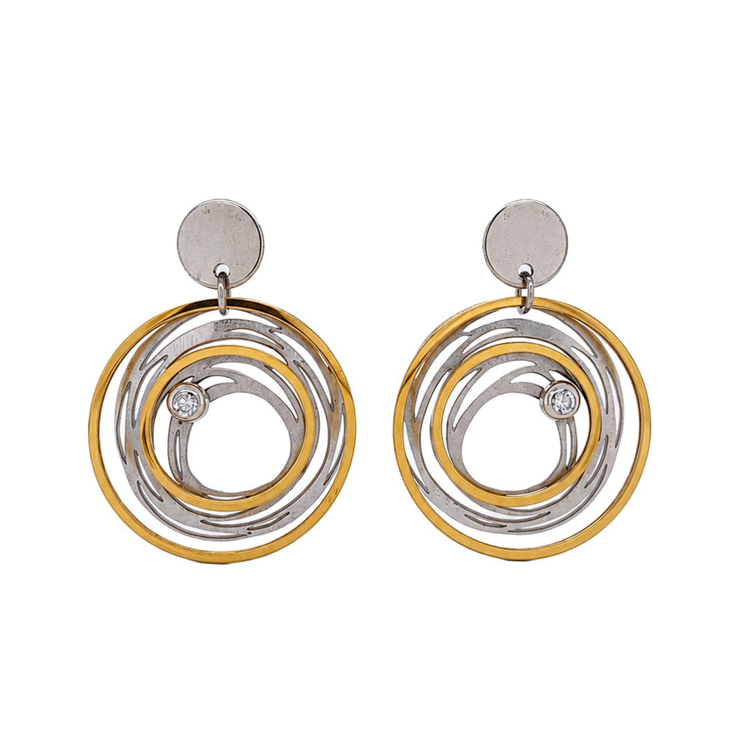 "Swirling waters" earrings, two tone stainless steel