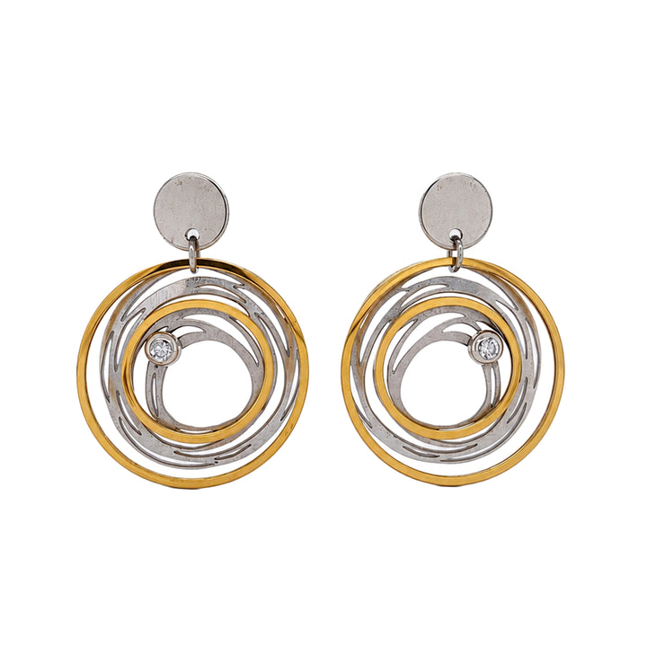 "Swirling waters" earrings, two tone stainless steel