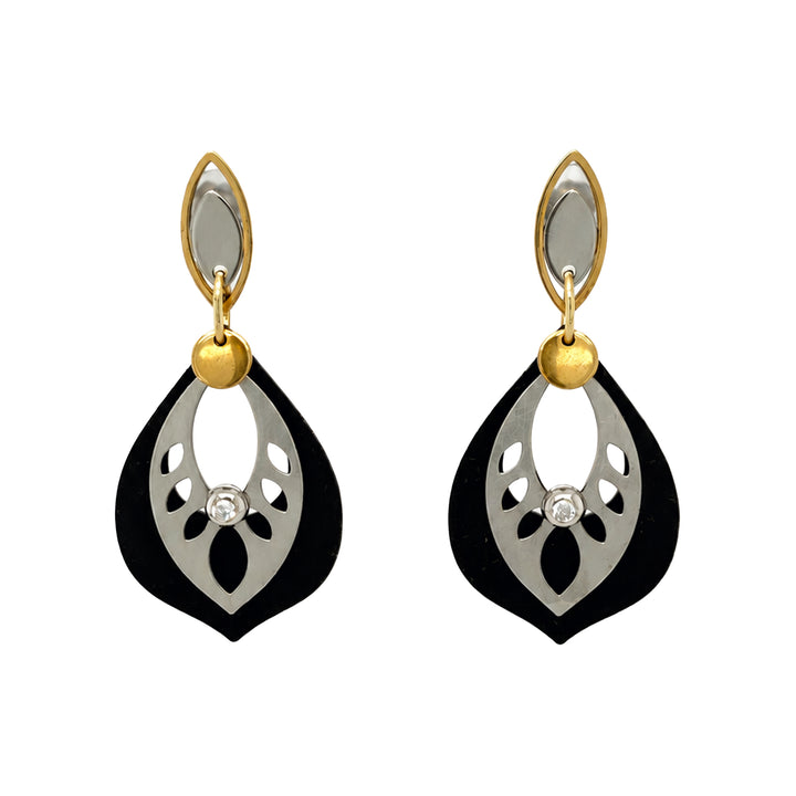 Stainless steel earrings, two tone with black background