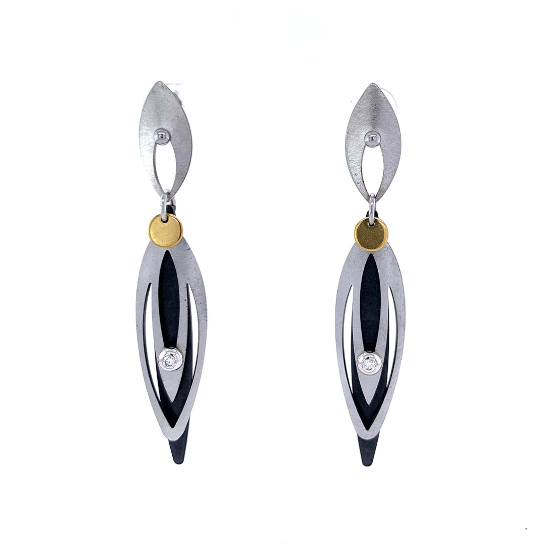 Two-Tone Stainless Steel Navette Earrings