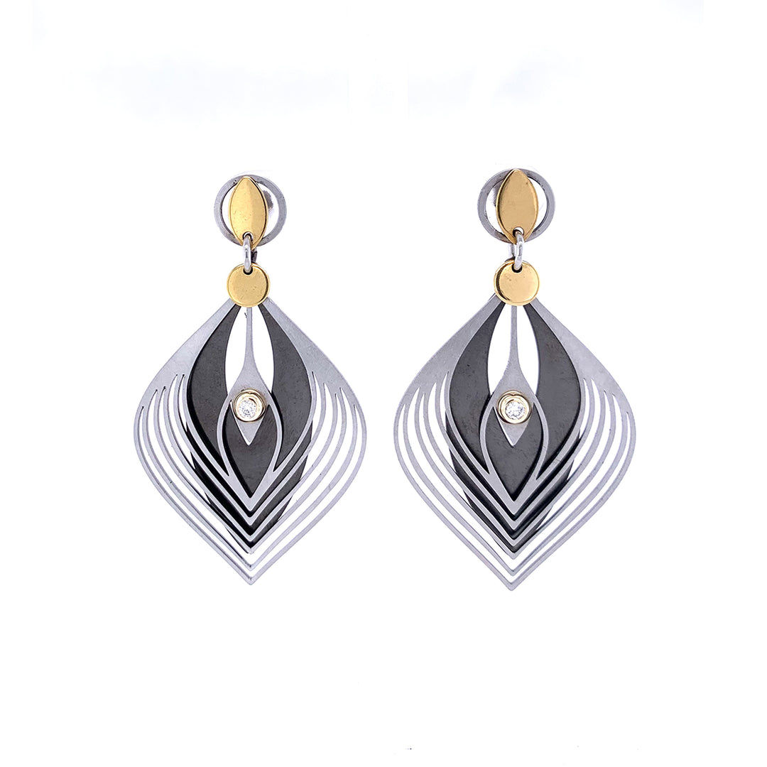 Two-Tone Stainless Steel Earrings with Black Background