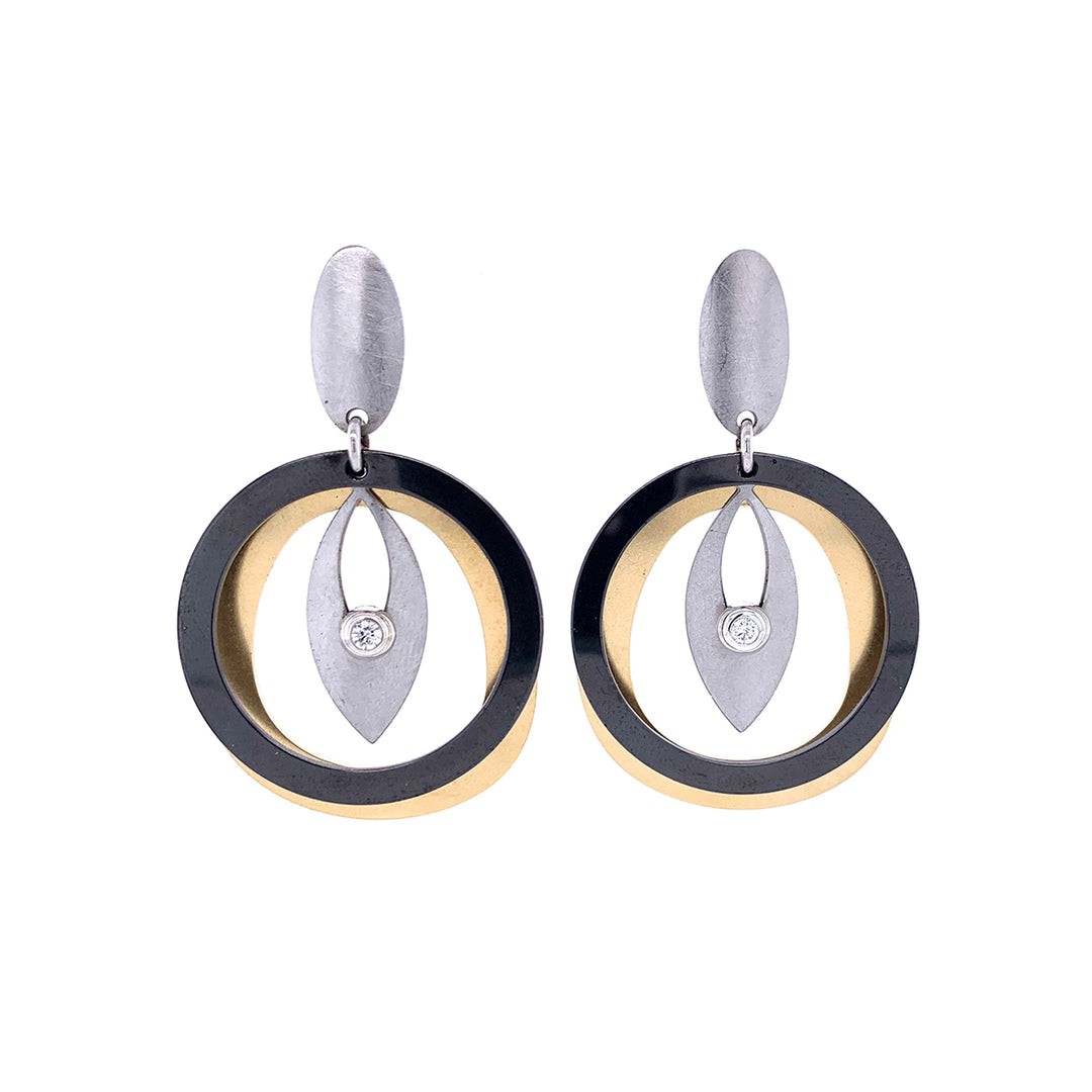 Two-Tone Stainless Steel Earrings with Black ring