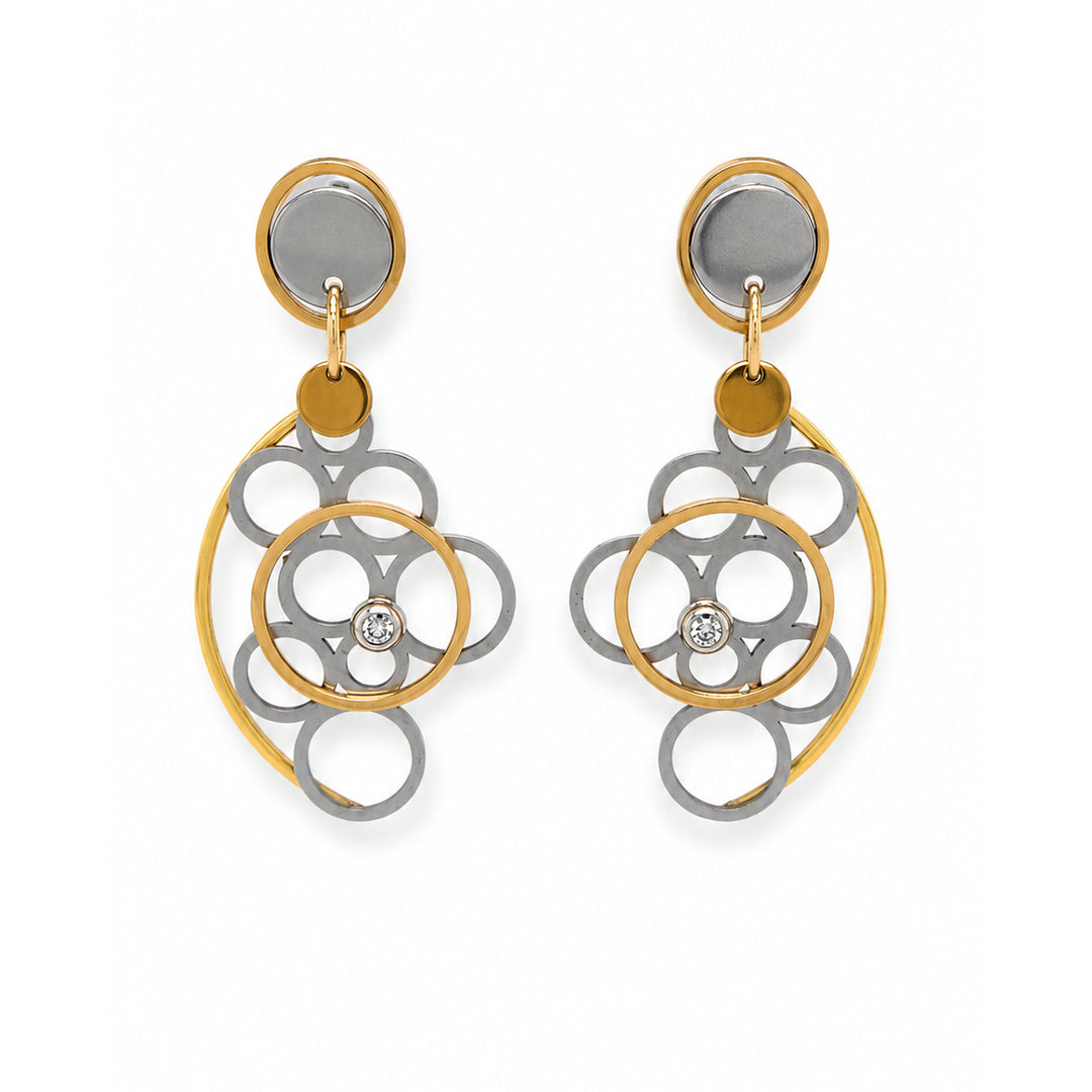 Bubble Collection Asymmetrical Diamond Earrings Two Tone Stainless Steel