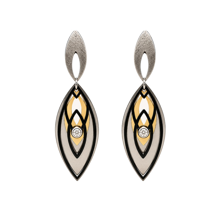 Navette Series Diamond Earrings Two Tone Stainless Steel