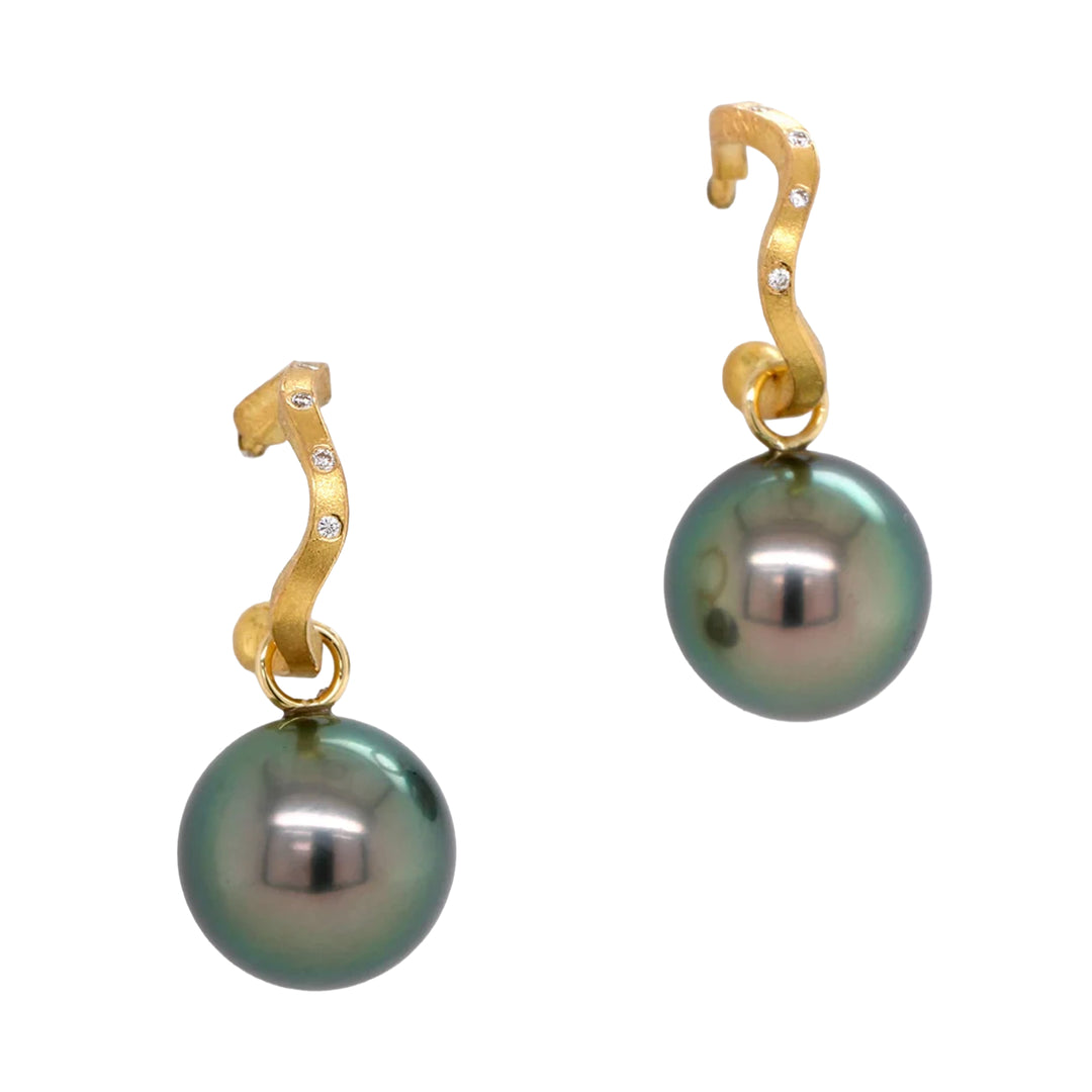 Tahitian Pearl Diamond Wavy Hoop Earrings