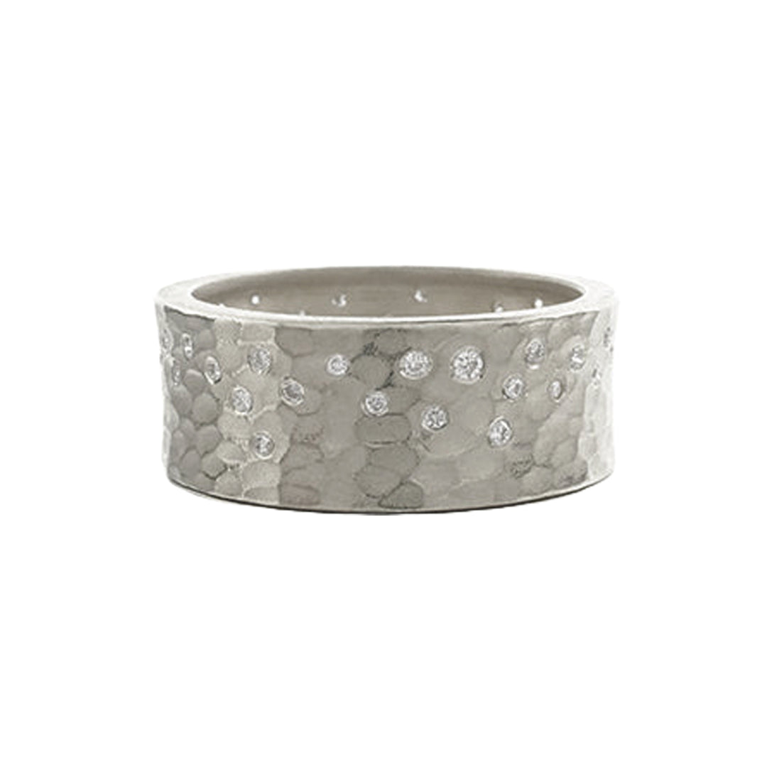 Wide Carved Glacier Ring with Diamonds