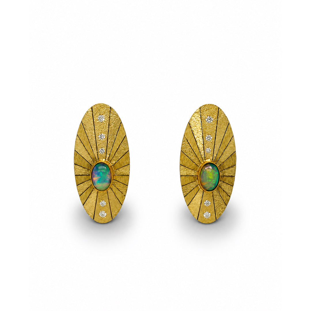 Radial Abstract Ethiopian Opal Diamond Earrings