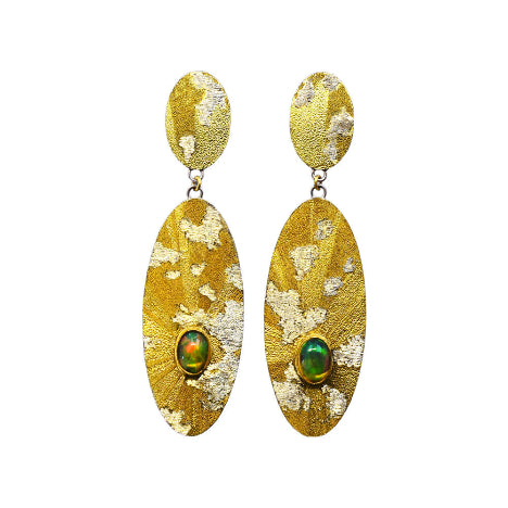Earrings -- opal in the sky rainbow in the clouds