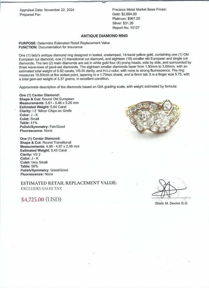 Ladyfingers Jewelry Gold and diamond ring circa 1938