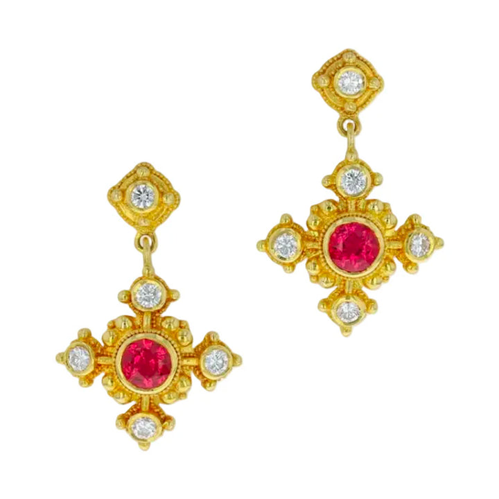 Earrings with Red Spinel, Diamonds