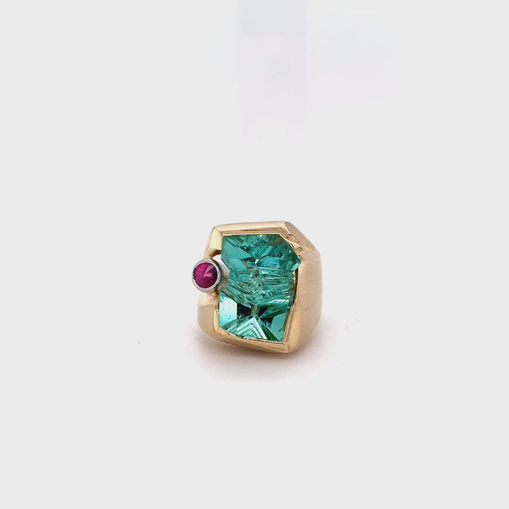 Ladyfingers Jewelry Green Tourmaline &amp; Ruby Ring by Munsteiner