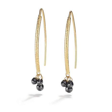 Barbara Heinrich Gold Navette Earrings w/ Black Diamonds